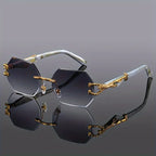 Rimless Polygon Sunglasses Alloy Frame Leopard Temple Detail – Voss