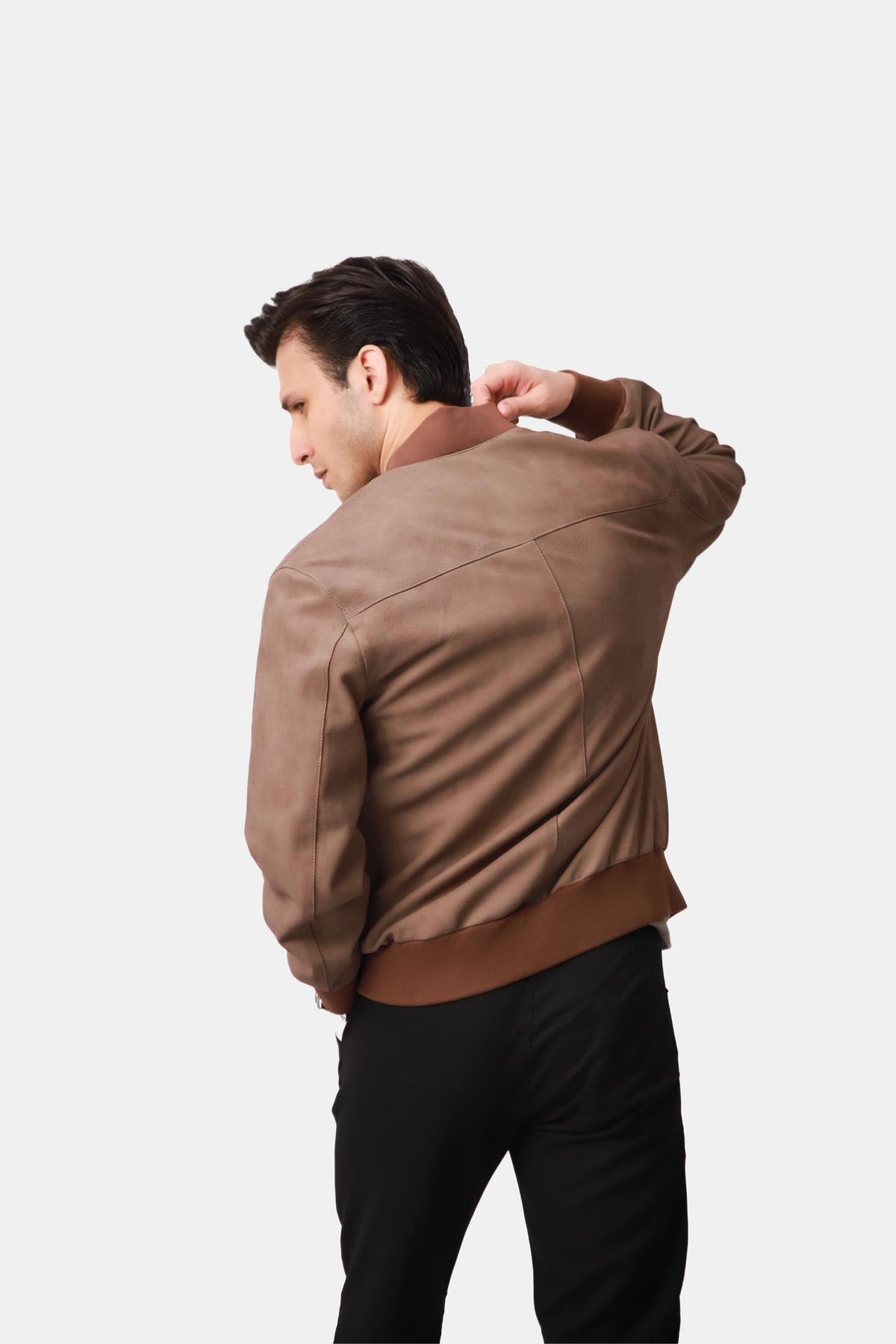 Cervex | Nubuck Bomber Jacket Ribbed Trim Beige