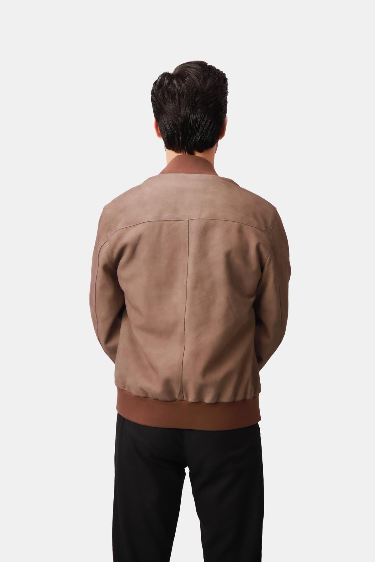 Cervex | Nubuck Bomber Jacket Ribbed Trim Beige