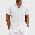Short Sleeve Linen Blend Shirt Spread Collar Tapered Fit – Troven