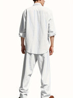 Men's Linen Two-Piece Set Stand Collar Shirt & Relaxed Trouser – Marsh