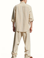 Men's Linen Two-Piece Set Stand Collar Shirt & Relaxed Trouser – Marsh