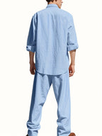 Men's Linen Two-Piece Set Stand Collar Shirt & Relaxed Trouser – Marsh