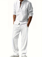 Men's Linen Two-Piece Set Stand Collar Shirt & Relaxed Trouser – Marsh