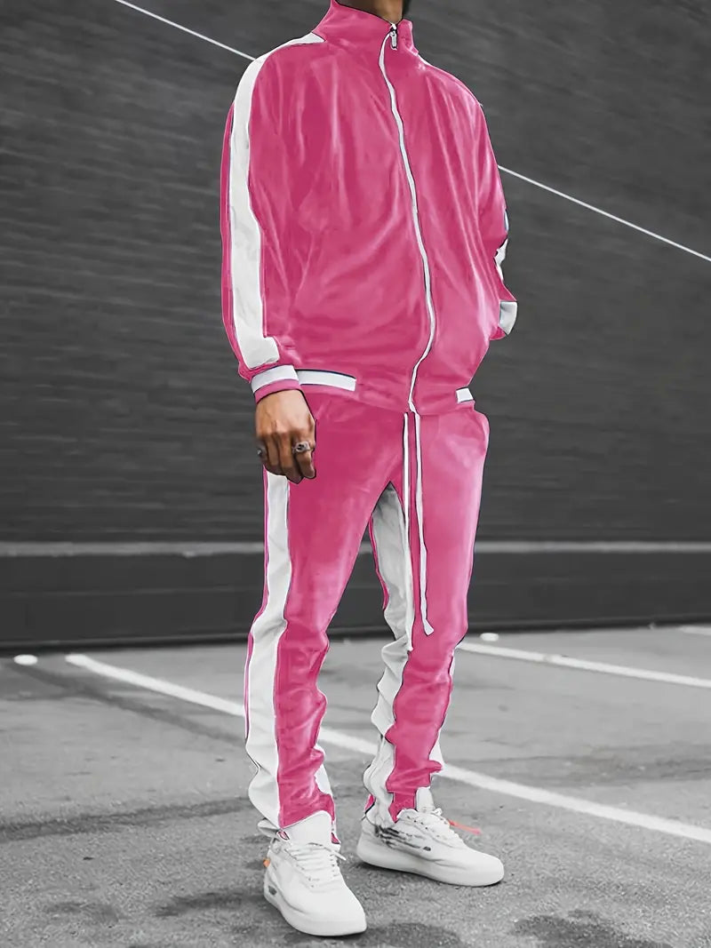 Men's Velvet Full-Zip Tracksuit Relaxed Fit Set – Morvex