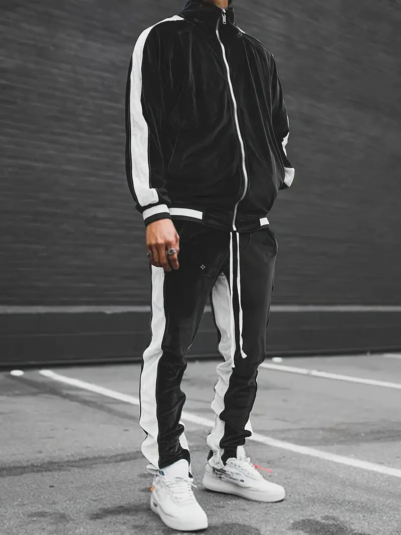 Men's Velvet Full-Zip Tracksuit Relaxed Fit Set – Morvex
