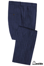 Model wearing striped flat-front trouser in gray – TARLANO