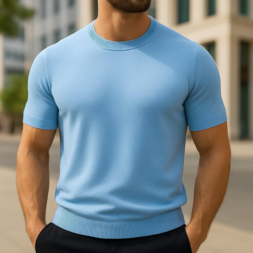 Crew Neck Merino Wool Blend Tee Tailored Fit – Drex