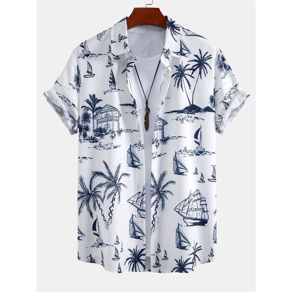 Button Up Shirt and Straight Leg Pants 2-Piece Set Island Print – Maxo