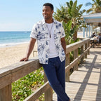 Button Up Shirt and Straight Leg Pants 2-Piece Set Island Print – Maxo
