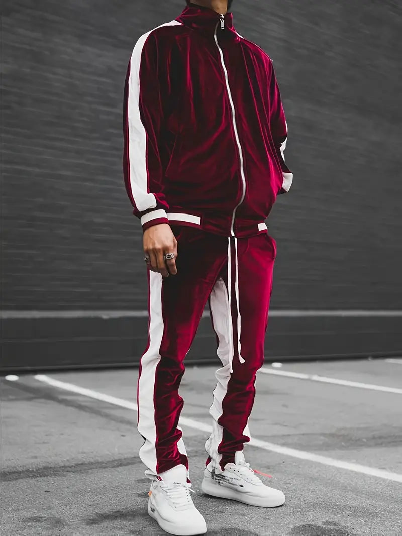 Men's Velvet Full-Zip Tracksuit Relaxed Fit Set – Morvex