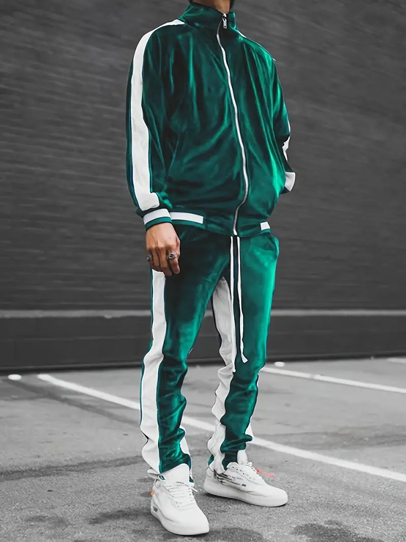 Men's Velvet Full-Zip Tracksuit Relaxed Fit Set – Morvex