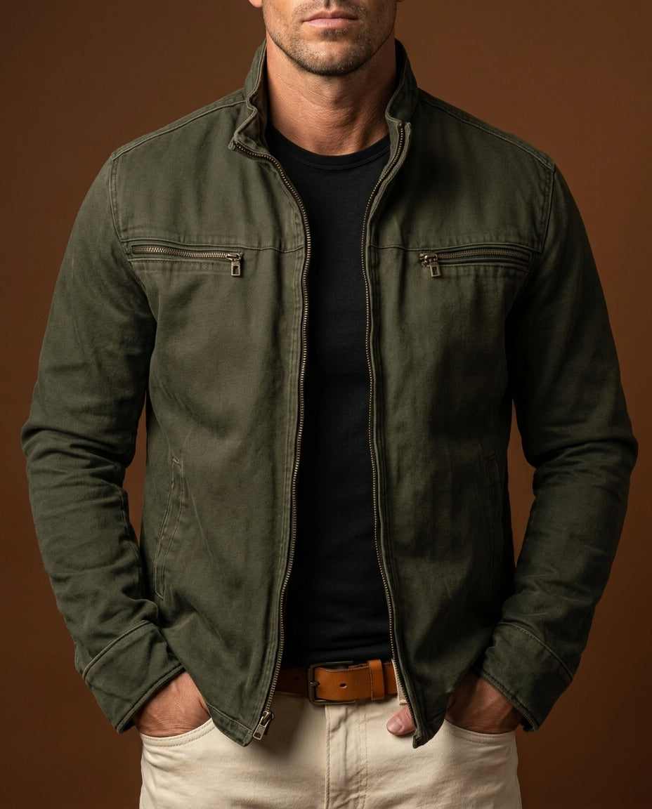 Structured vintage zip-up jacket with workwear detailing – TARLANO