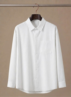 Striped cotton button-up shirt in white – TARLANO