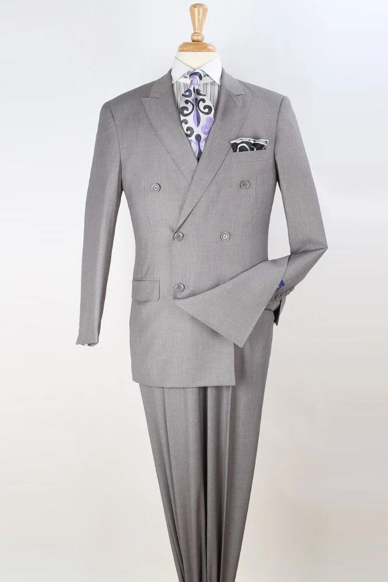 6-button peak lapel double breasted suit in light grey – TARLANO