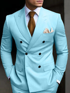 Double Breasted Suit Men Cotton Blend Six-Button Notch Collar – Stavo