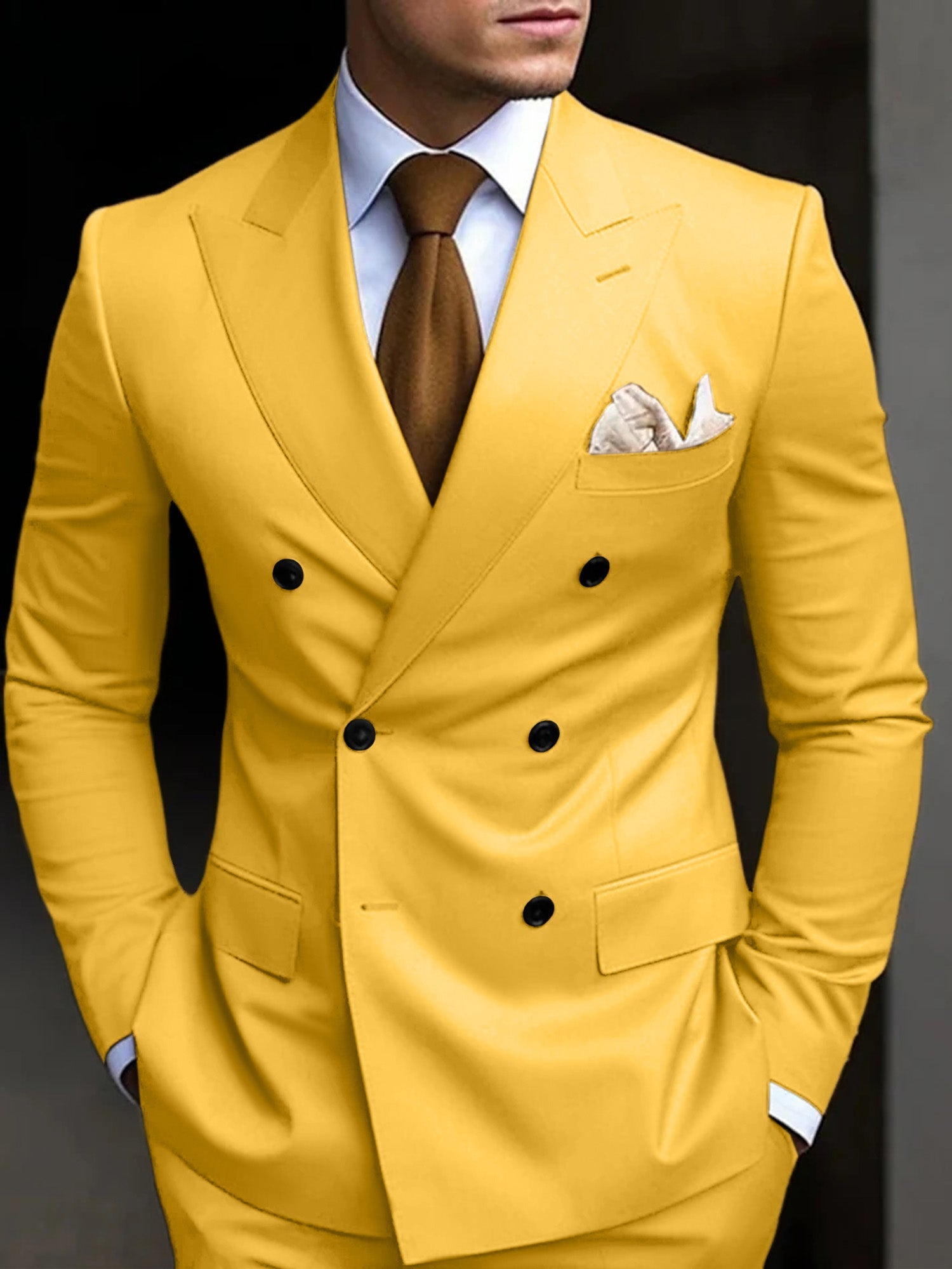 Double Breasted Suit Men Cotton Blend Six-Button Notch Collar – Stavo