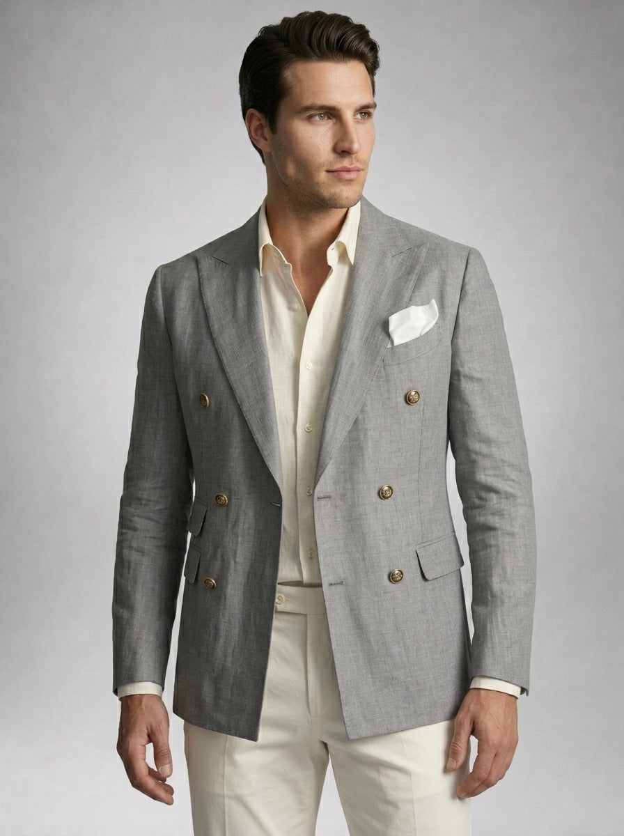 Double Breasted Suit Men Linen Blazer Peak Lapel – Narcon