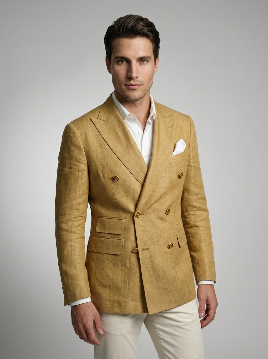 Double Breasted Suit Men Linen Blazer Peak Lapel – Narcon