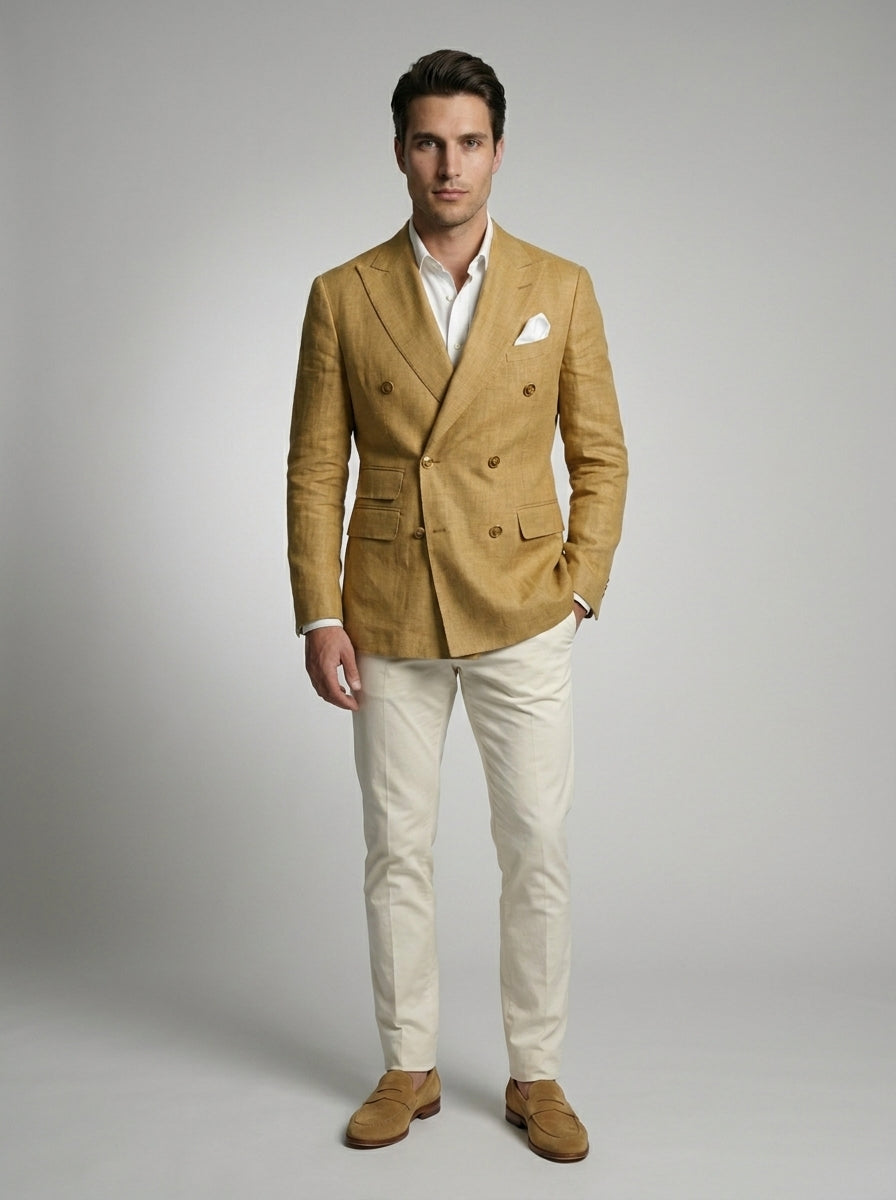 Double Breasted Suit Men Linen Blazer Peak Lapel – Narcon