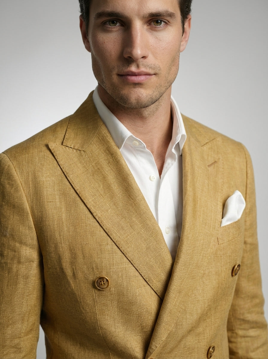 Double Breasted Suit Men Linen Blazer Peak Lapel – Narcon