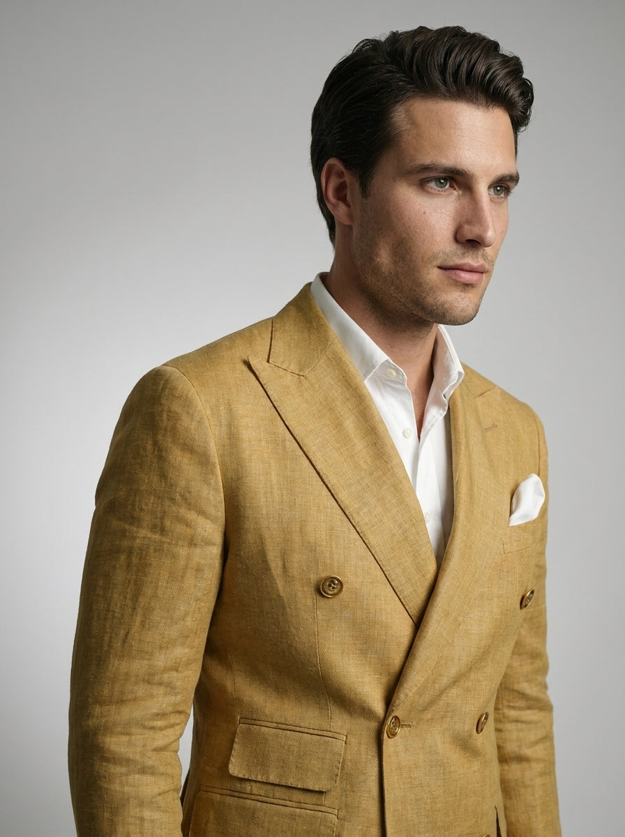 Double Breasted Suit Men Linen Blazer Peak Lapel – Narcon