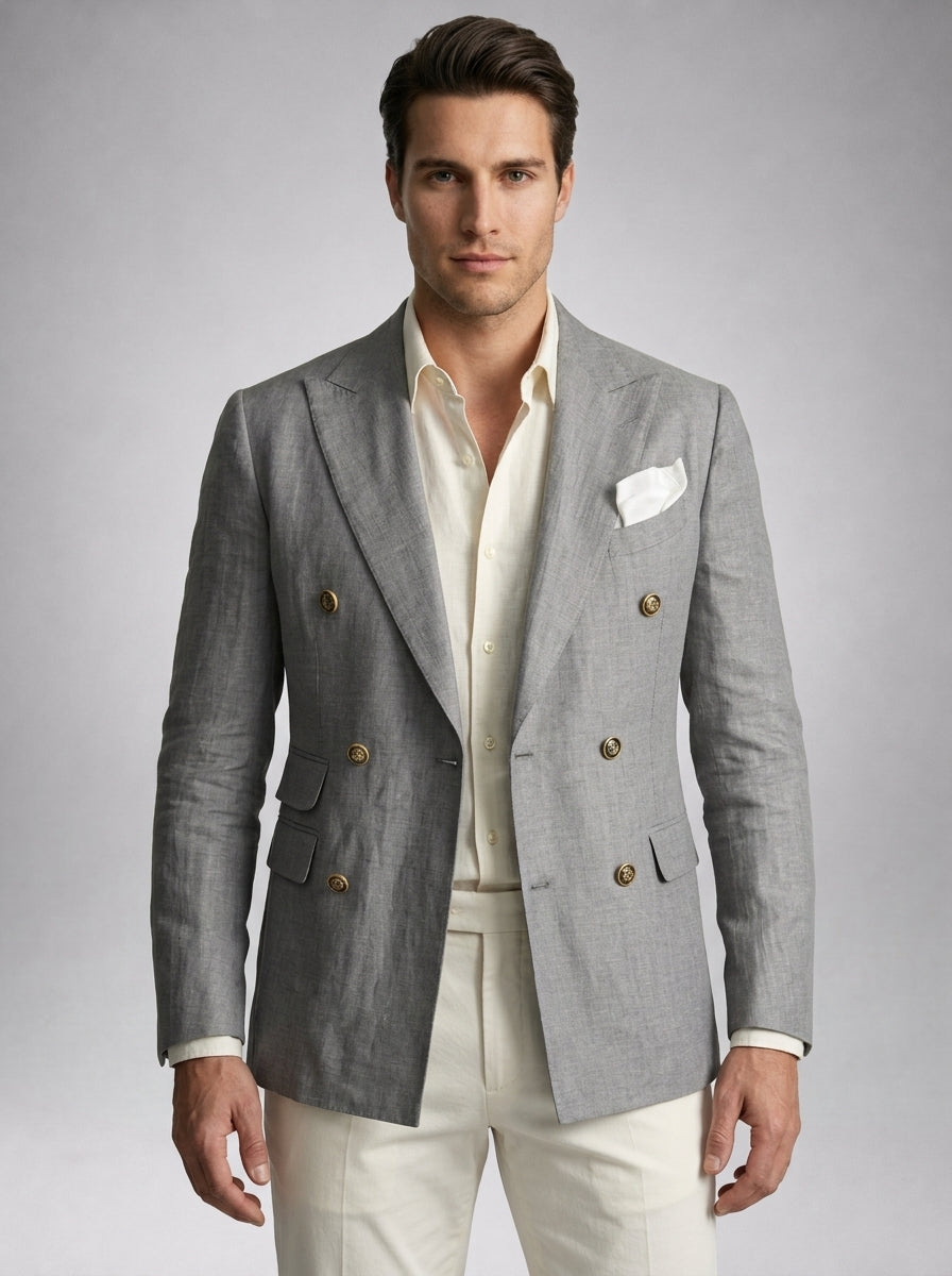 Double Breasted Suit Men Linen Blazer Peak Lapel – Narcon
