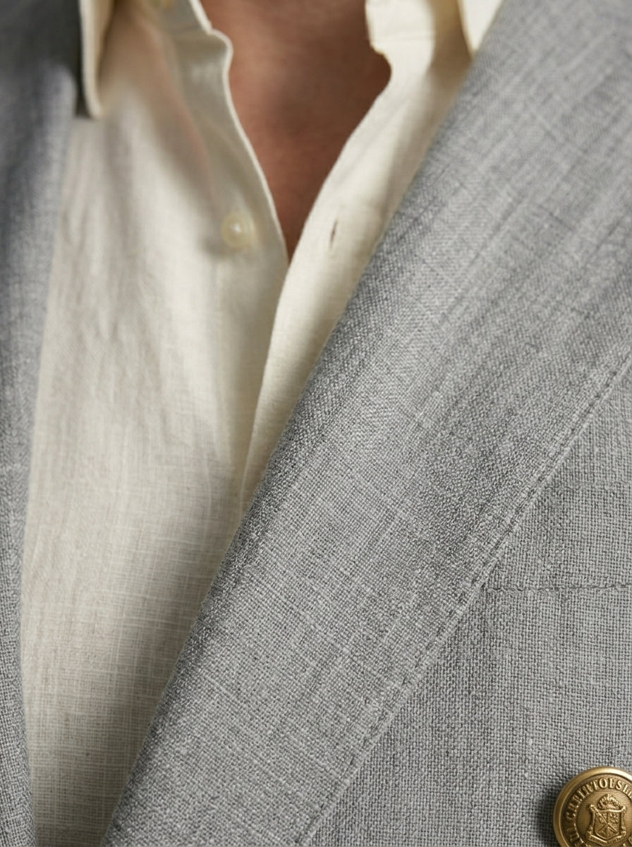 Double Breasted Suit Men Linen Blazer Peak Lapel – Narcon