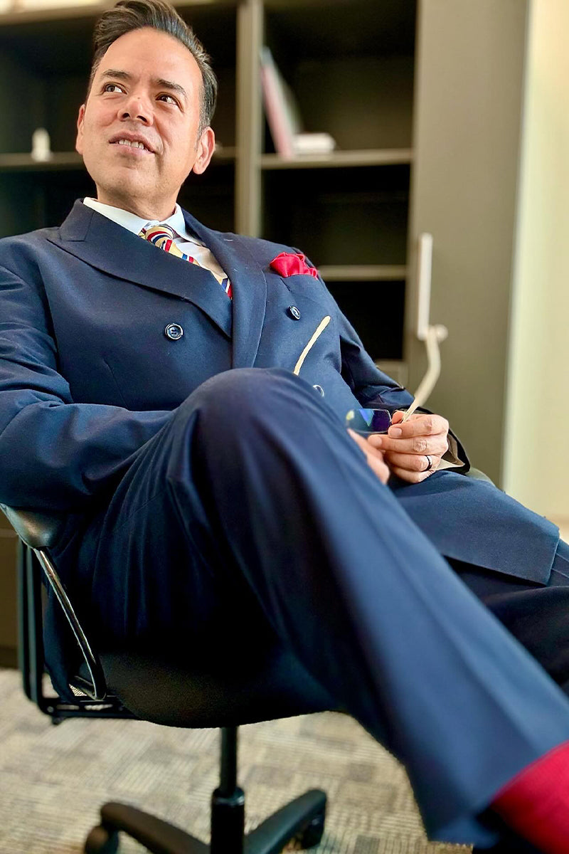 Double Breasted Suit Men Poplin Peak Lapel Navy – Malven