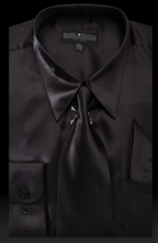 Shiny black satin dress shirt set with tie and pocket square – TARLANO