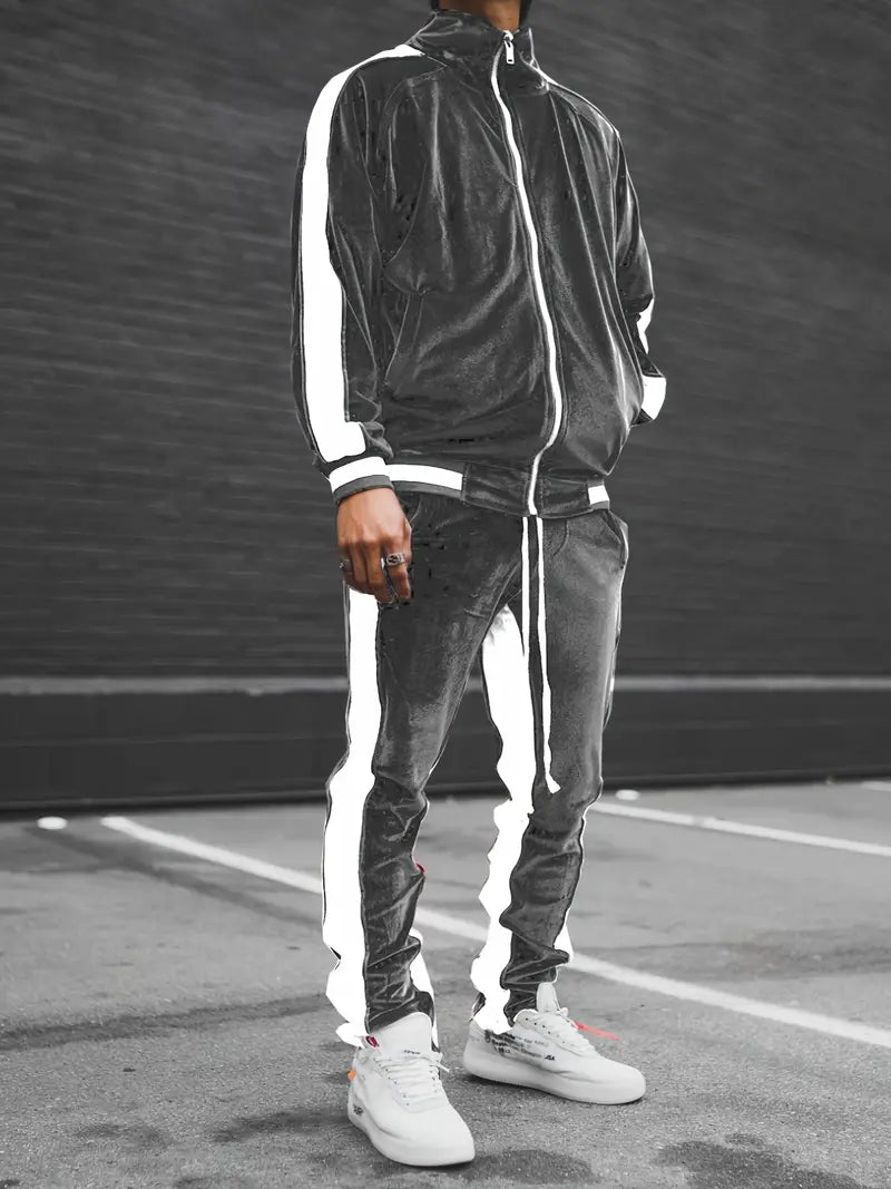 Men's Velvet Full-Zip Tracksuit Relaxed Fit Set – Morvex