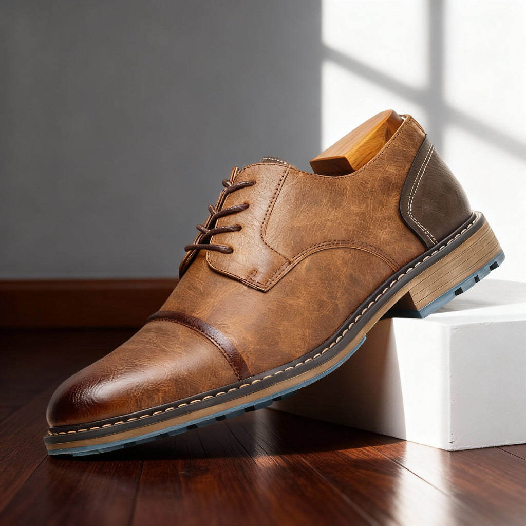 Cap-Toe Derby Shoe Deep-Grain Upper Welt Stitching – Broven