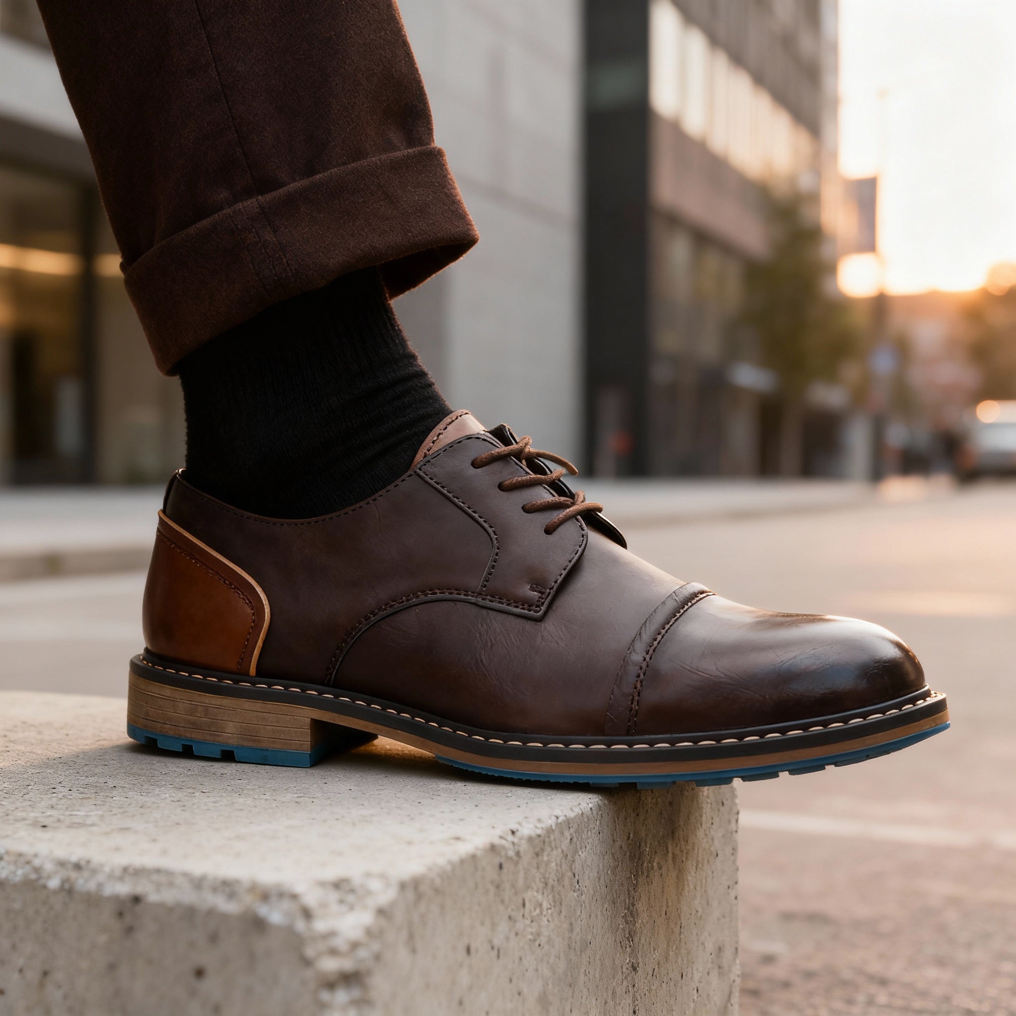 Cap-Toe Derby Shoe Deep-Grain Upper Welt Stitching – Broven