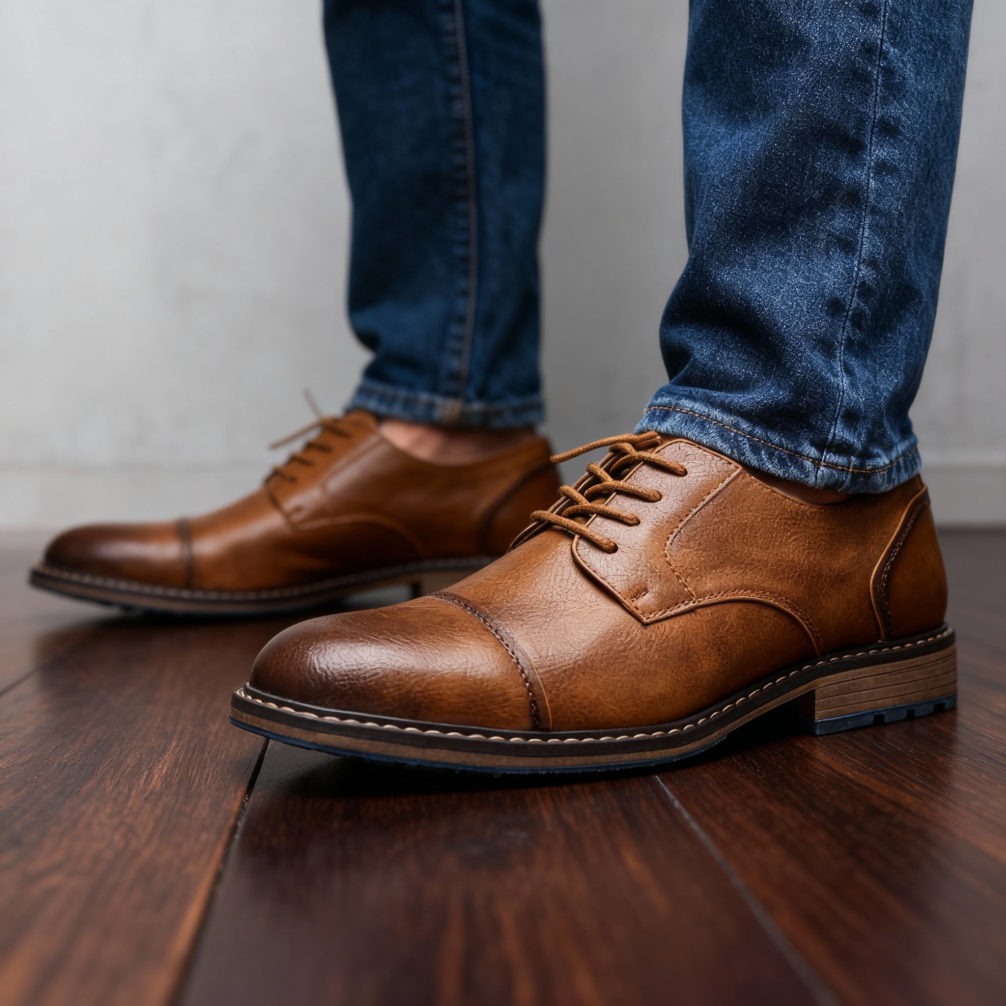 Cap-Toe Derby Shoe Deep-Grain Upper Welt Stitching – Broven