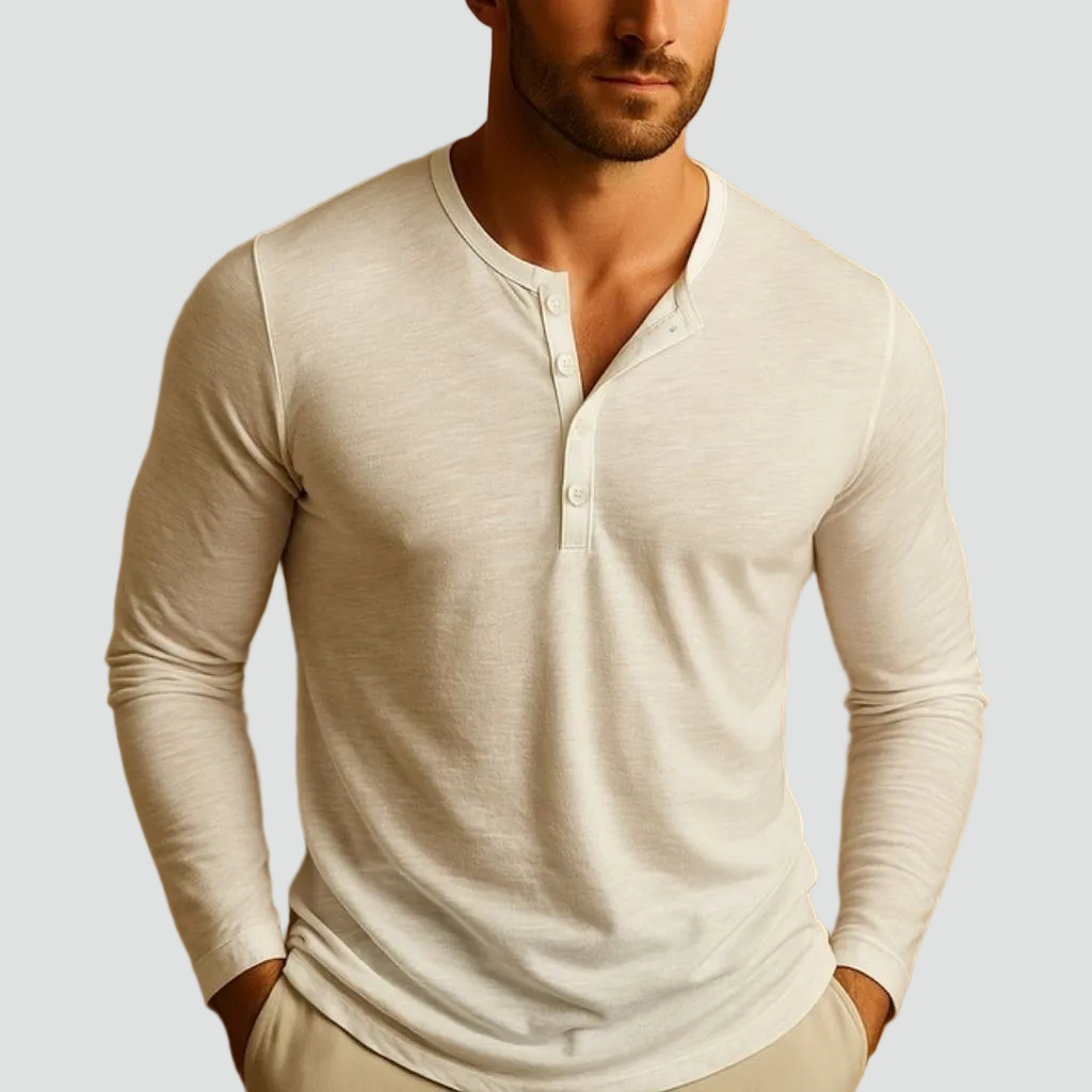 Cotton blend henley shirt slim fit long sleeve – TARLANO