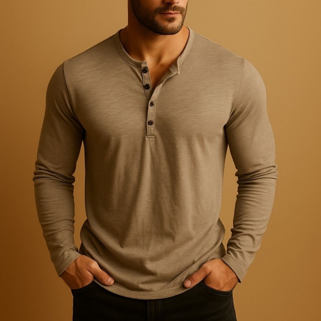 Henley Shirt Men Cotton Blend Slim Fit Long Sleeve – Veldex