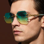 Rimless Polygon Sunglasses Alloy Frame Leopard Temple Detail – Voss