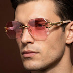 Rimless Polygon Sunglasses Alloy Frame Leopard Temple Detail – Voss