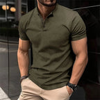 Henley Shirt Textured Knit Band Collar Short Sleeve – Pell