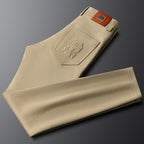Herringbone Tailored Trousers Tonal Crest Embroidery Leather Patch – Birch