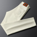 Herringbone Tailored Trousers Tonal Crest Embroidery Leather Patch – Birch