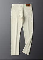 Herringbone Tailored Trousers Tonal Crest Embroidery Leather Patch – Birch