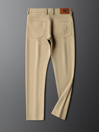 Herringbone Tailored Trousers Tonal Crest Embroidery Leather Patch – Birch