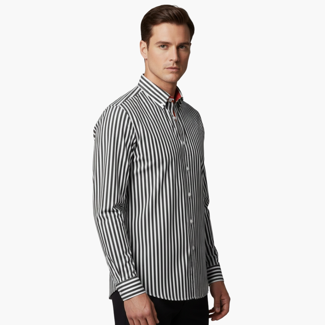 Vertical Stripe Slim Fit Dress Shirt Long Sleeve Button-Down – Tarvo