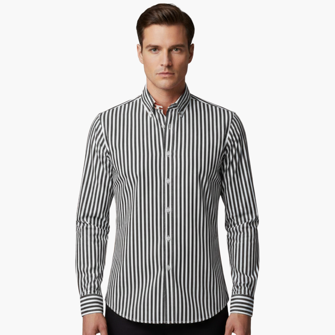 Vertical Stripe Slim Fit Dress Shirt Long Sleeve Button-Down – Tarvo