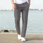 Linen Pants Men Drawstring Waist Tapered Leg