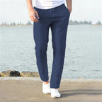 Linen Pants Men Drawstring Waist Tapered Leg