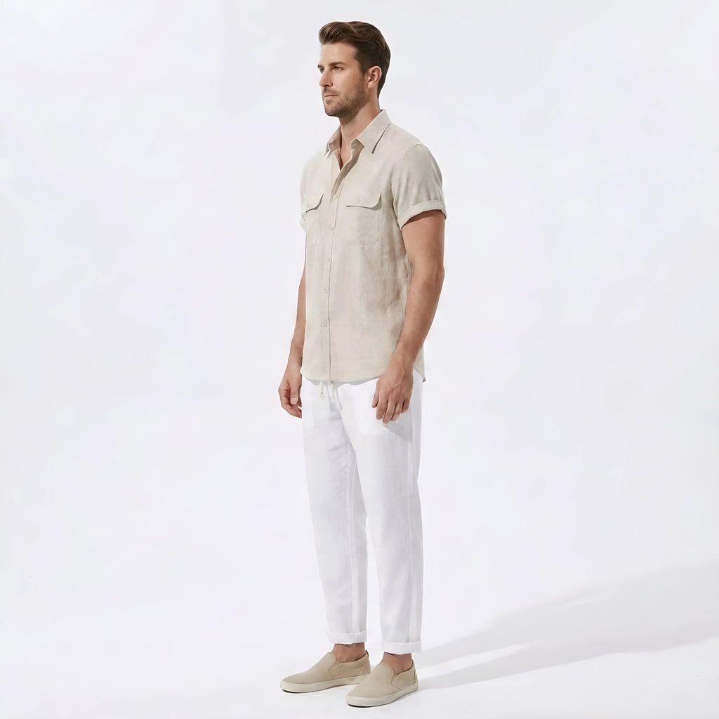 Linen Pants Men Utility Shirt Set 2-Piece Smart Casual – Raxo