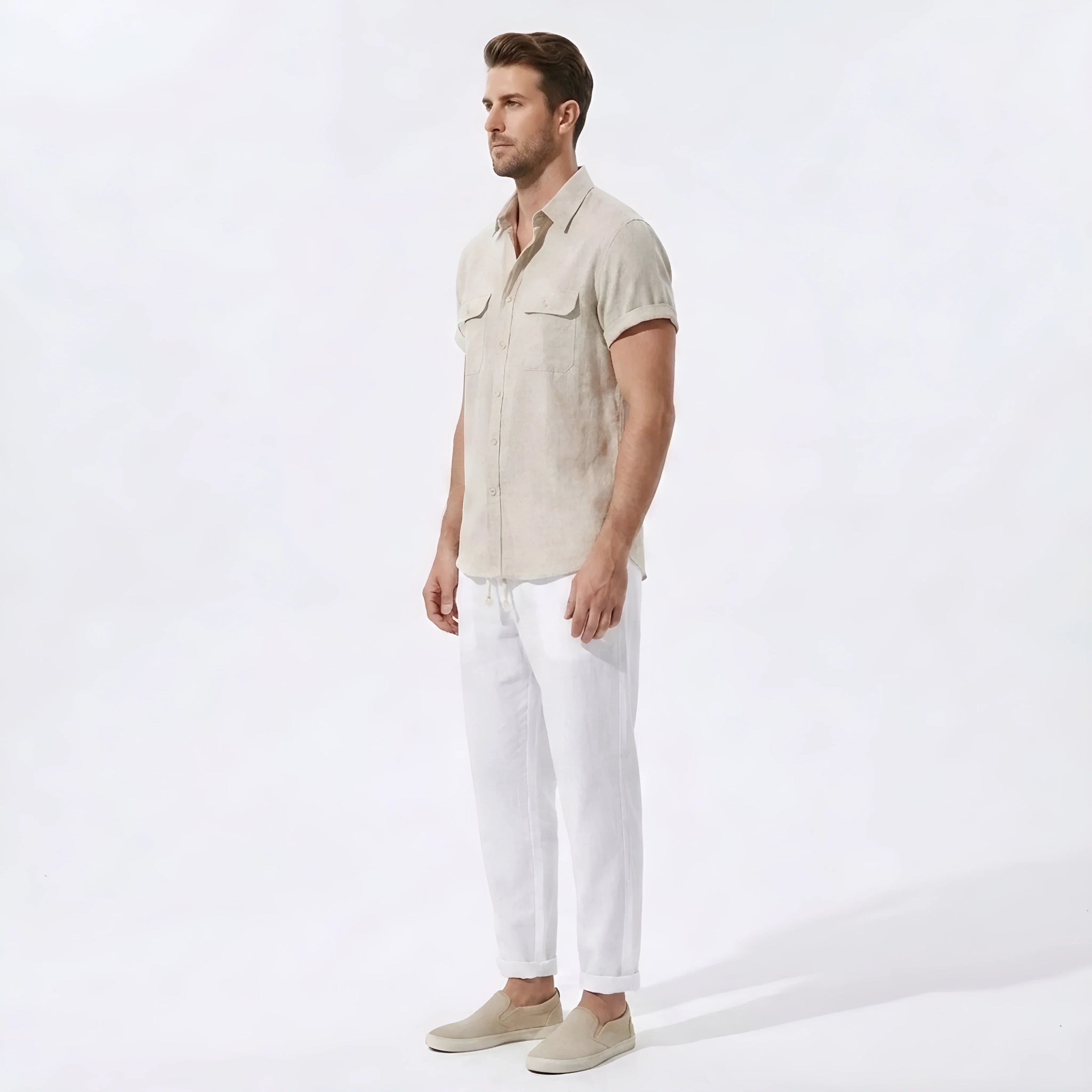 Linen Pants Men Utility Shirt Set 2-Piece Smart Casual – Raxo