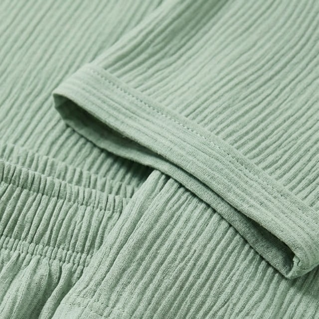 Linen Shirt Men Camp Collar Shorts Set Ribbed Weave